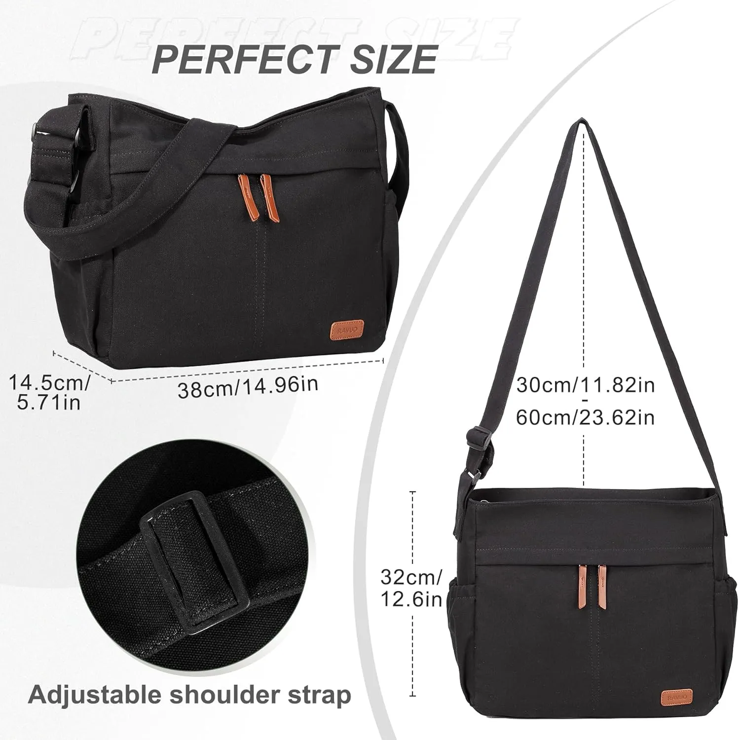RAVUO Messenger Bag With Inner Organized Pockets, Large Hobo Crossbody Bag Lightweight Shoulder Purse for Women Men