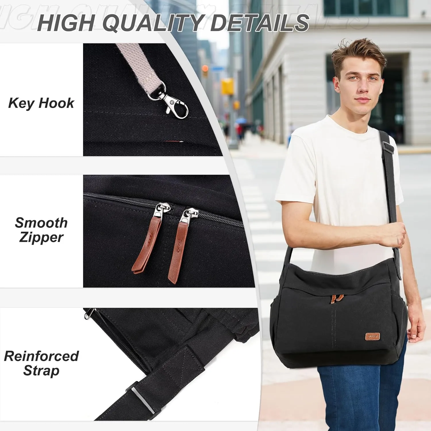 RAVUO Messenger Bag With Inner Organized Pockets, Large Hobo Crossbody Bag Lightweight Shoulder Purse for Women Men