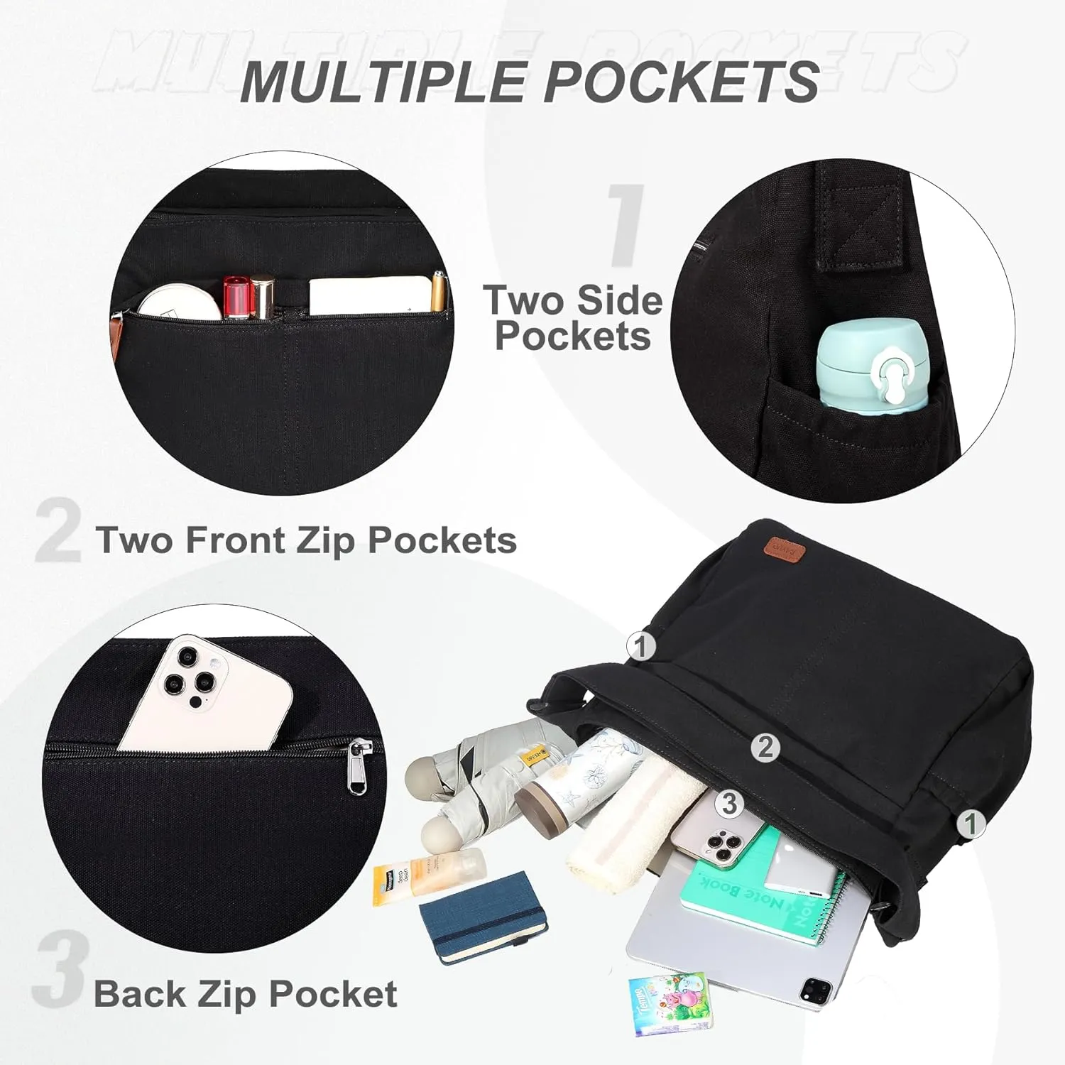 RAVUO Messenger Bag With Inner Organized Pockets, Large Hobo Crossbody Bag Lightweight Shoulder Purse for Women Men