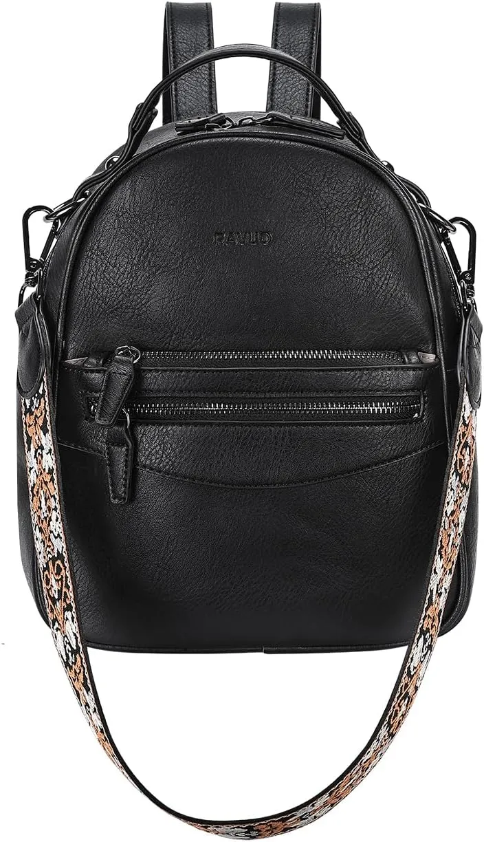 RAVUO Mini Backpack for Women, Small Leather Backpack Purse Fashion Handbag Convertible Ladies Trendy Shoulder Bag for Work,Travel,Black