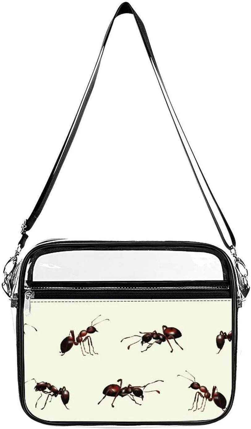 Realistic Ants Clear Crossbody Bag with Adjustable Shoulder Strap PVC Clear Purse Messenger Bag for Men Women