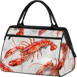 Red Animal Lobster Weekender Overnight Bag for Women Waterproof Carry On Travel Duffle Bags with Pocket Lightweight Sports Gym Tote Bag Large Luggage Workout Personal Item Hospital Bags