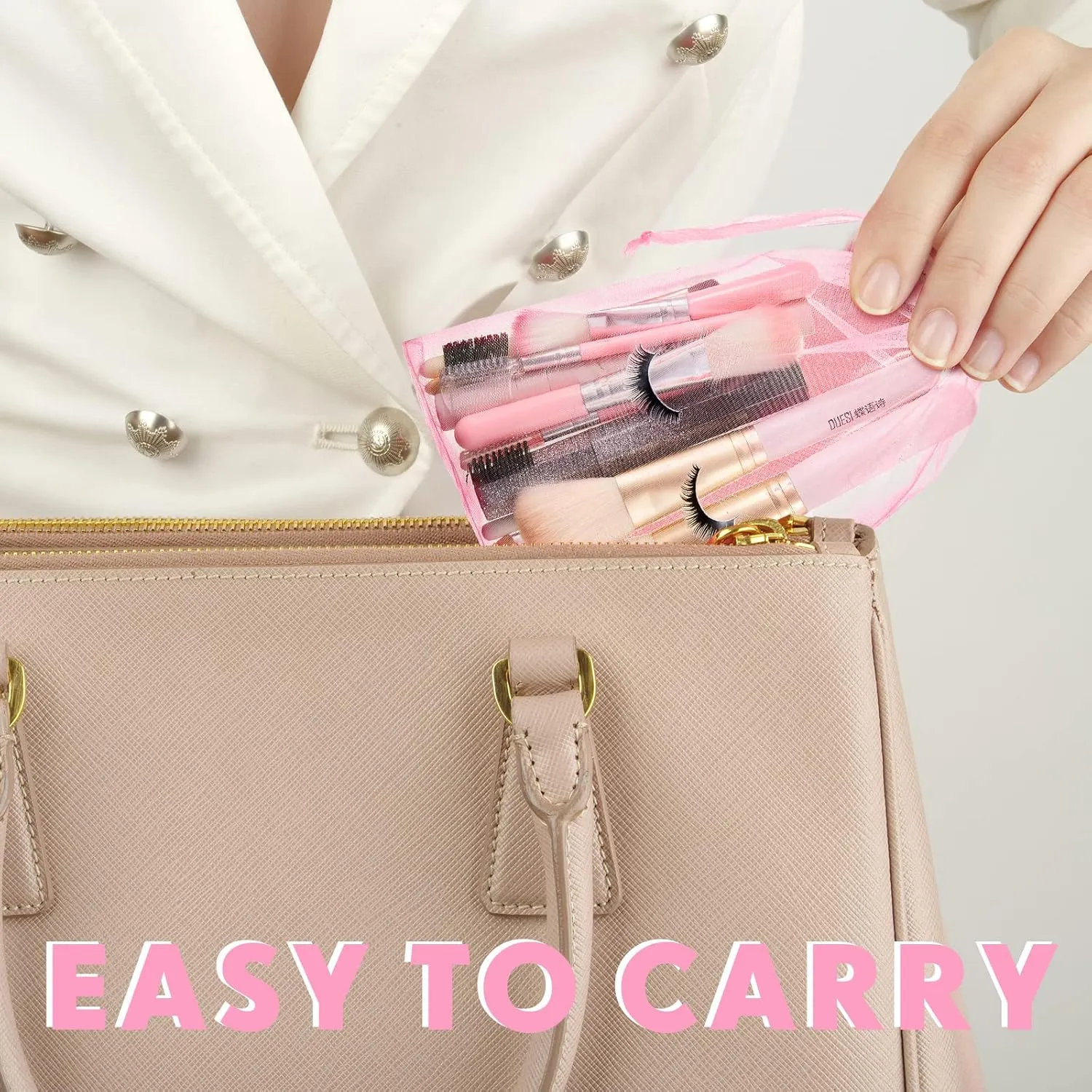 Reginary 100 Pcs Eyelash Aftercare Bags Eye Lash Print Makeup Bags Empty Beauty Gift Women Drawstring Cosmetic Organza Pouch for Makeup Jewelry Supplies(8 x 6 Inch,Pink Plus Black)