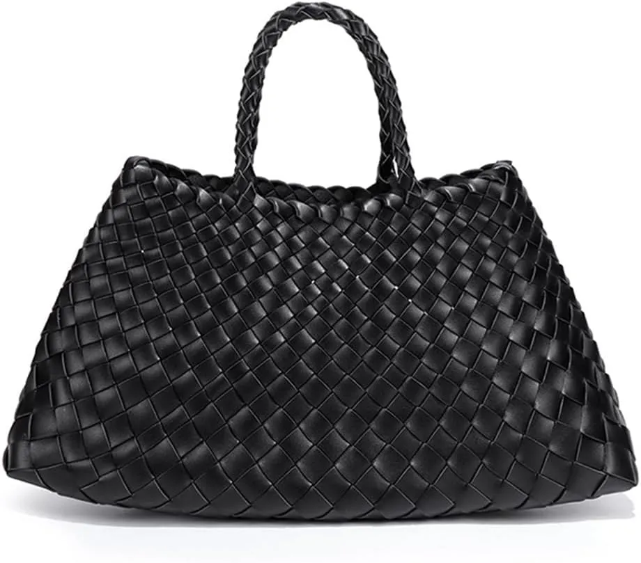 Rejolly Basket Bag for Women Woven Leather Top Handle Tote Handbag Summer Vacation Chic Beach Purse with Drawstring Pouch