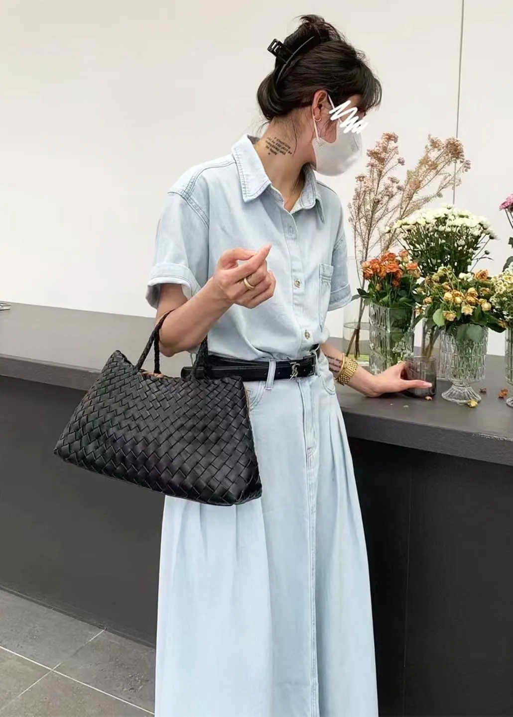 Rejolly Basket Bag for Women Woven Leather Top Handle Tote Handbag Summer Vacation Chic Beach Purse with Drawstring Pouch