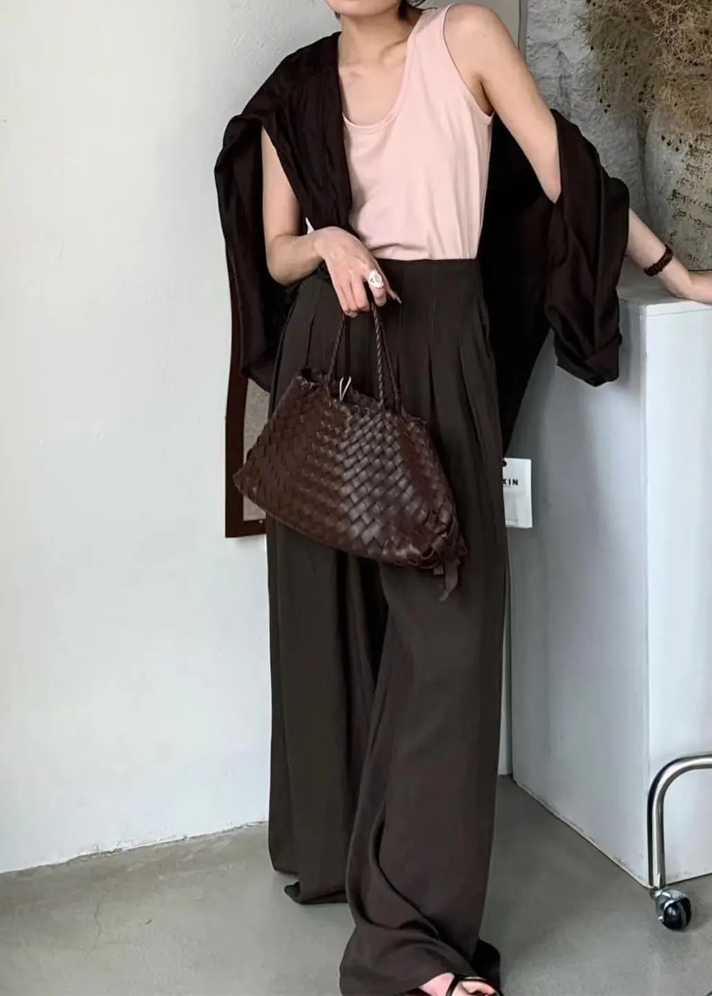Rejolly Basket Bag for Women Woven Leather Top Handle Tote Handbag Summer Vacation Chic Beach Purse with Drawstring Pouch