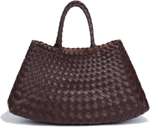 Rejolly Basket Bag for Women Woven Leather Top Handle Tote Handbag Summer Vacation Chic Beach Purse with Drawstring Pouch