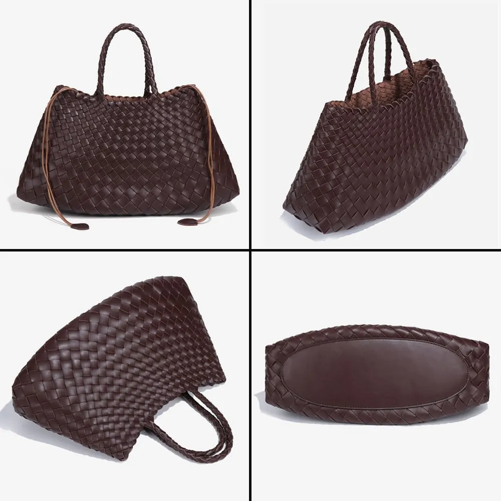 Rejolly Basket Bag for Women Woven Leather Top Handle Tote Handbag Summer Vacation Chic Beach Purse with Drawstring Pouch