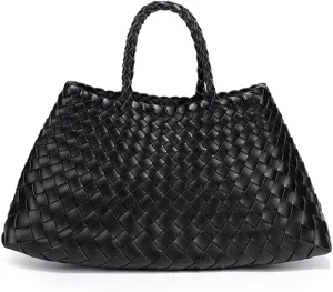 Rejolly Basket Bag for Women Woven Leather Top Handle Tote Handbag Summer Vacation Chic Beach Purse with Drawstring Pouch