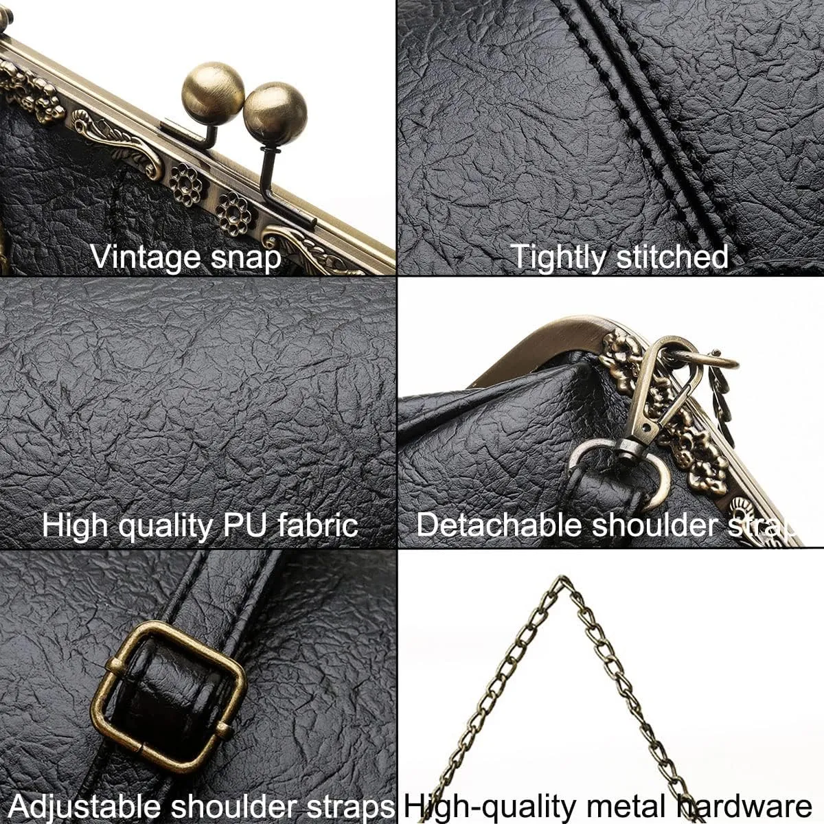 Retro Handbags and Purses for Women Chain Kiss Lock Top-Handle Satchel PU Leather Shoulder Bag Hollow Tote Champagne