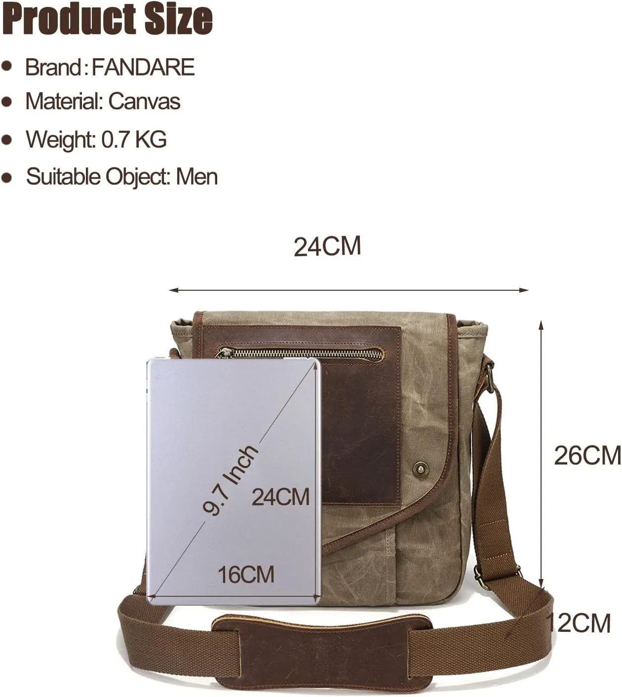 Retro Men's Shoulder Bags Canvas man bags for men Crossbody Bag Messenger Bags for Men Women Cover Pack Work Professional Business Office Travel Satchel Bag Khaki