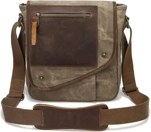Retro Men's Shoulder Bags Canvas man bags for men Crossbody Bag Messenger Bags for Men Women Cover Pack Work Professional Business Office Travel Satchel Bag Khaki
