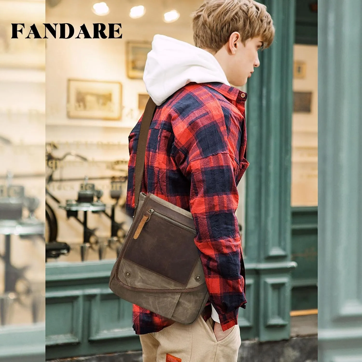 Retro Men's Shoulder Bags Canvas man bags for men Crossbody Bag Messenger Bags for Men Women Cover Pack Work Professional Business Office Travel Satchel Bag Khaki