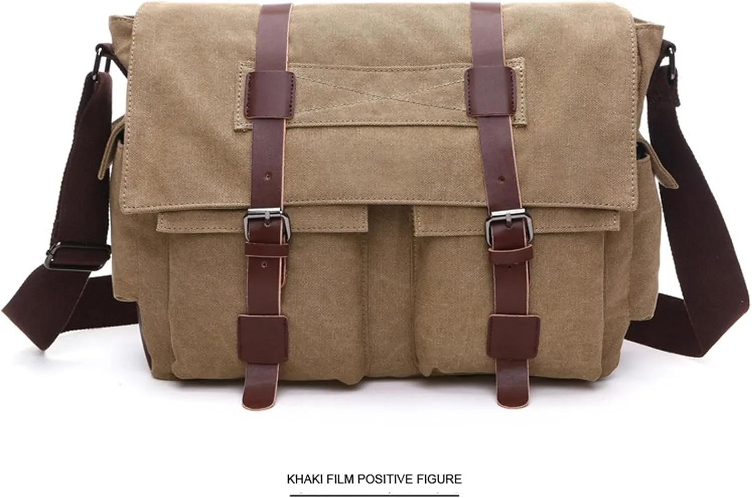 Retro military men's canvas crossbody bag, leather canvas laptop bag, messenger bag