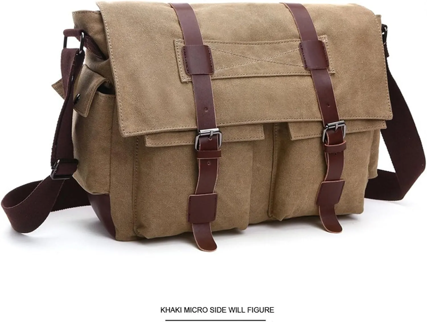 Retro military men's canvas crossbody bag, leather canvas laptop bag, messenger bag