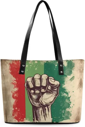 Retro Raised Fist Mexico Flag Leather Handbags for Women Shoulder Tote Crossbody Travel Purses with Zippered