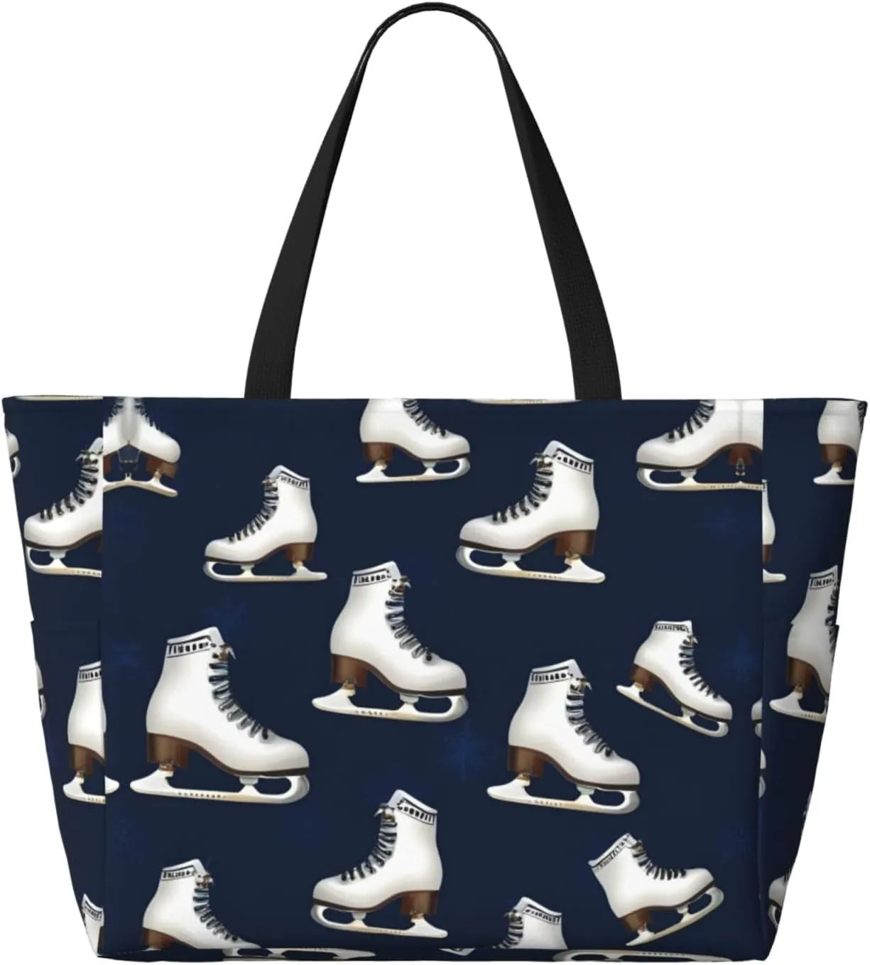 Retro Roller Skates Beach Tote Bags For Women Travel Totes Bag Handbag With Zipper And Pockets For Travel Vacation