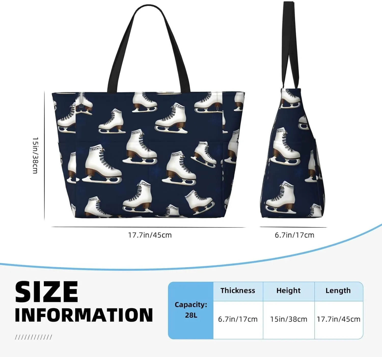 Retro Roller Skates Beach Tote Bags For Women Travel Totes Bag Handbag With Zipper And Pockets For Travel Vacation