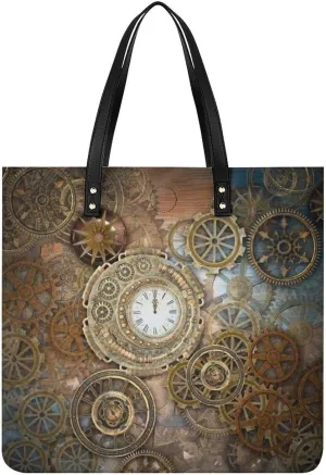 Retro Steampunk Clocks and Gears Novelty Tote Bags for Women Funny Handbags Top Handle Purses Crossbody Shoulder Bag Fashion