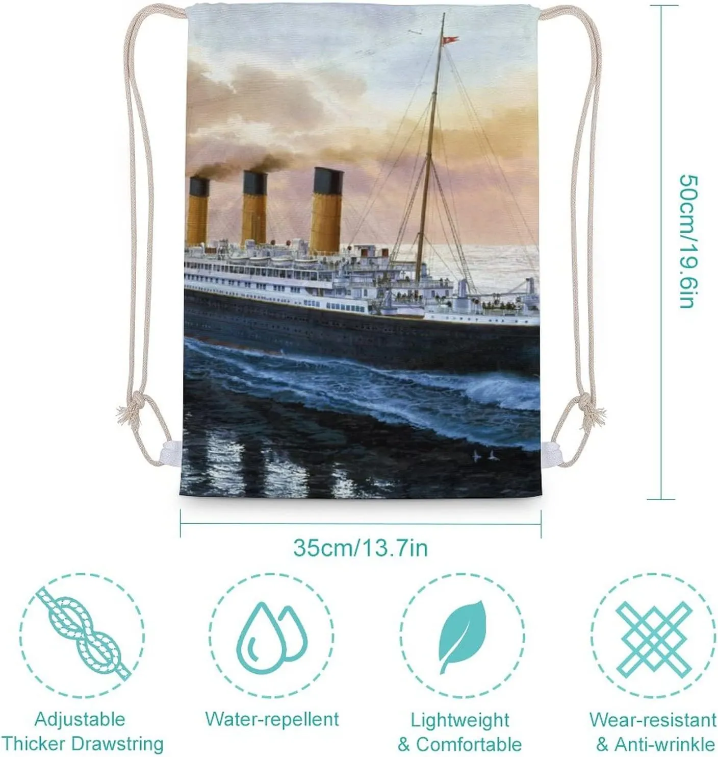 Retro Titanic Famous Old Historic Drawstring Backpack Canvas String Bag Lightweight Sports Gym Bag for Men Women