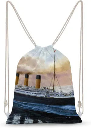 Retro Titanic Famous Old Historic Drawstring Backpack Canvas String Bag Lightweight Sports Gym Bag for Men Women