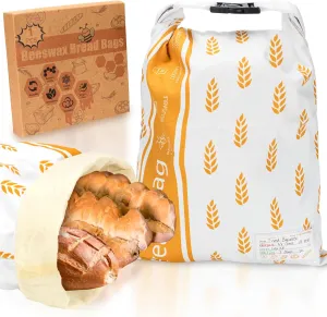 Reusable Beeswax Bread Bag for Homemade Bread & Sourdough Loaf, Fridge-Safe Storage Container with Dual-Zip Freshness Lock & Lables Cards Note Dates on, Natural Cotton & Beeswax Lining Keep Fresh