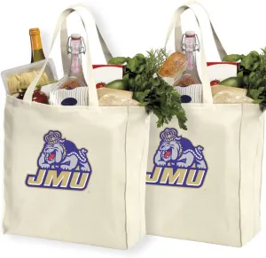 Reusable James Madison University Shopping Bags or JMU Grocery Bag 2Pc SET NATURAL COTTON