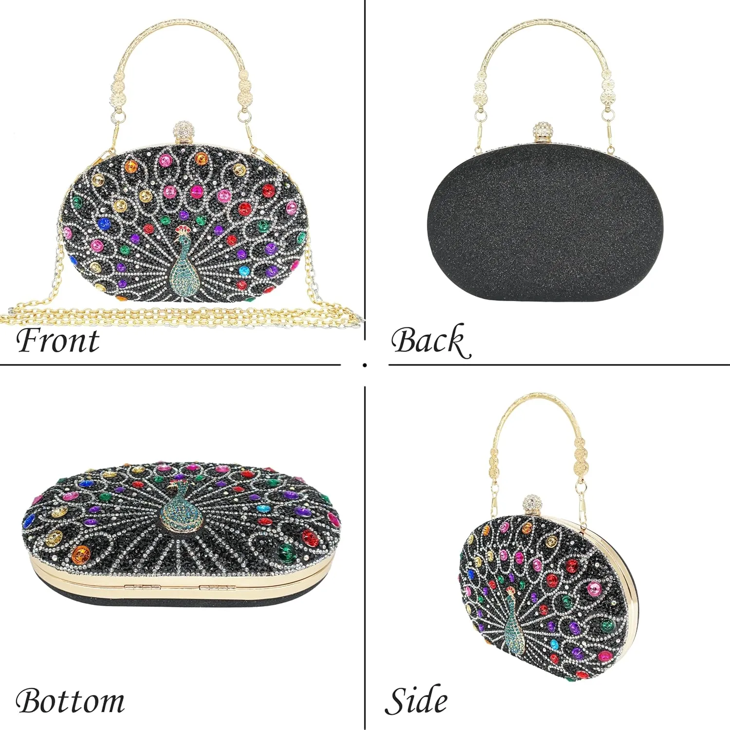 Rhinestone Clutch Purses for Women Evening Wedding Formal - Round Pearl Clasp Handbag - Crystal Diamond Bag