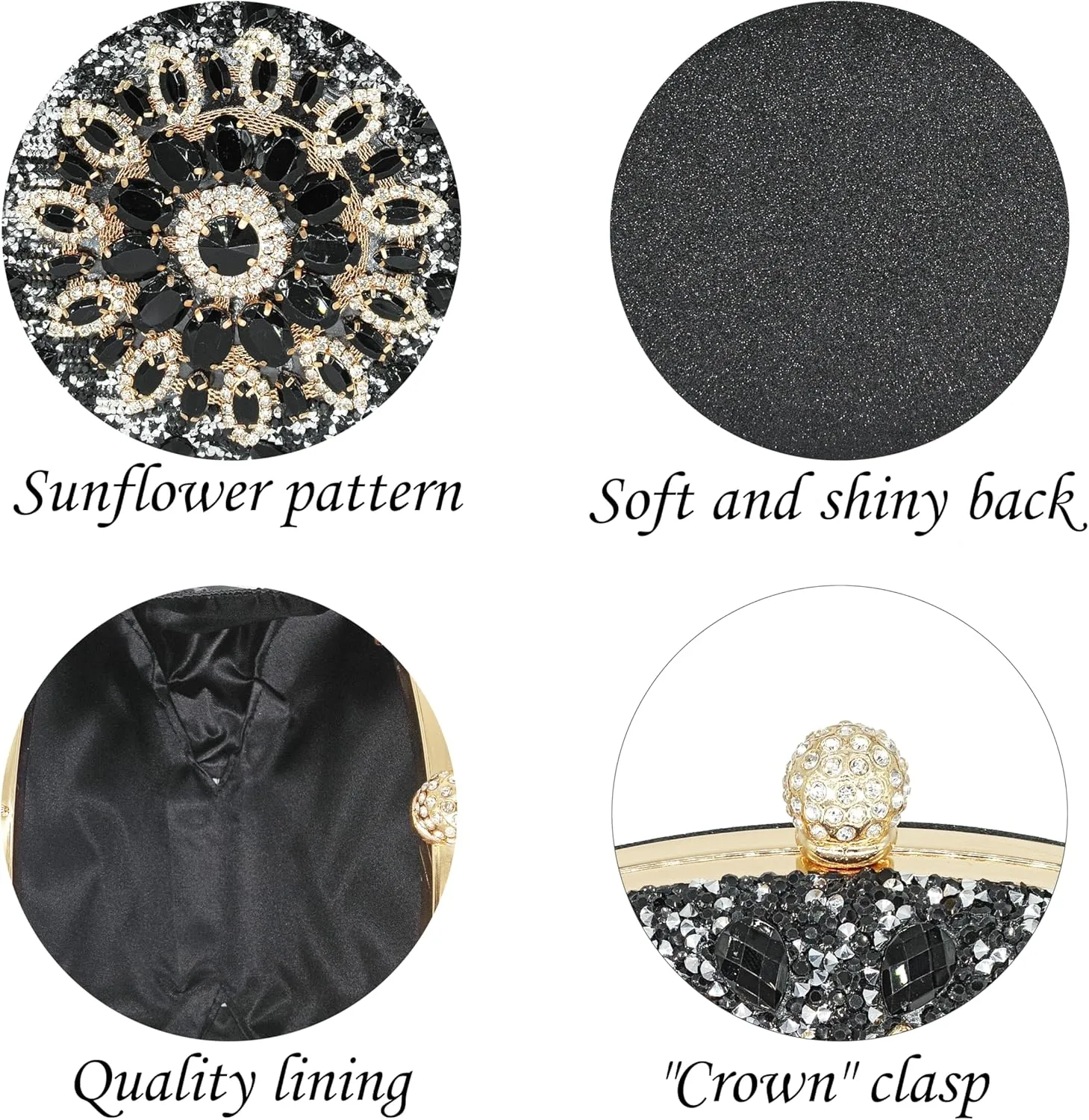 Rhinestone Clutch Purses for Women Evening Wedding Formal - Round Pearl Clasp Handbag - Crystal Diamond Bag