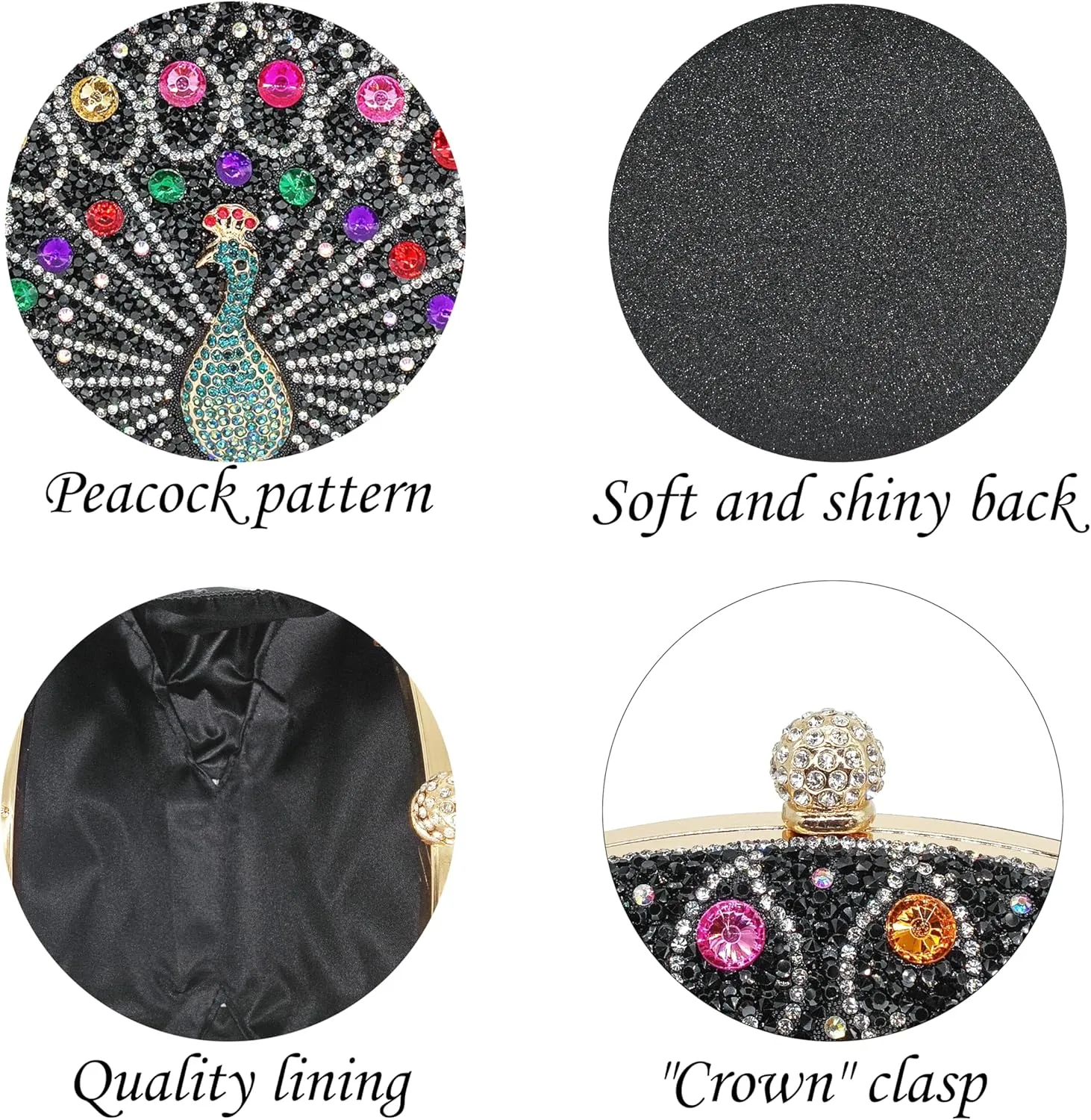 Rhinestone Clutch Purses for Women Evening Wedding Formal - Round Pearl Clasp Handbag - Crystal Diamond Bag