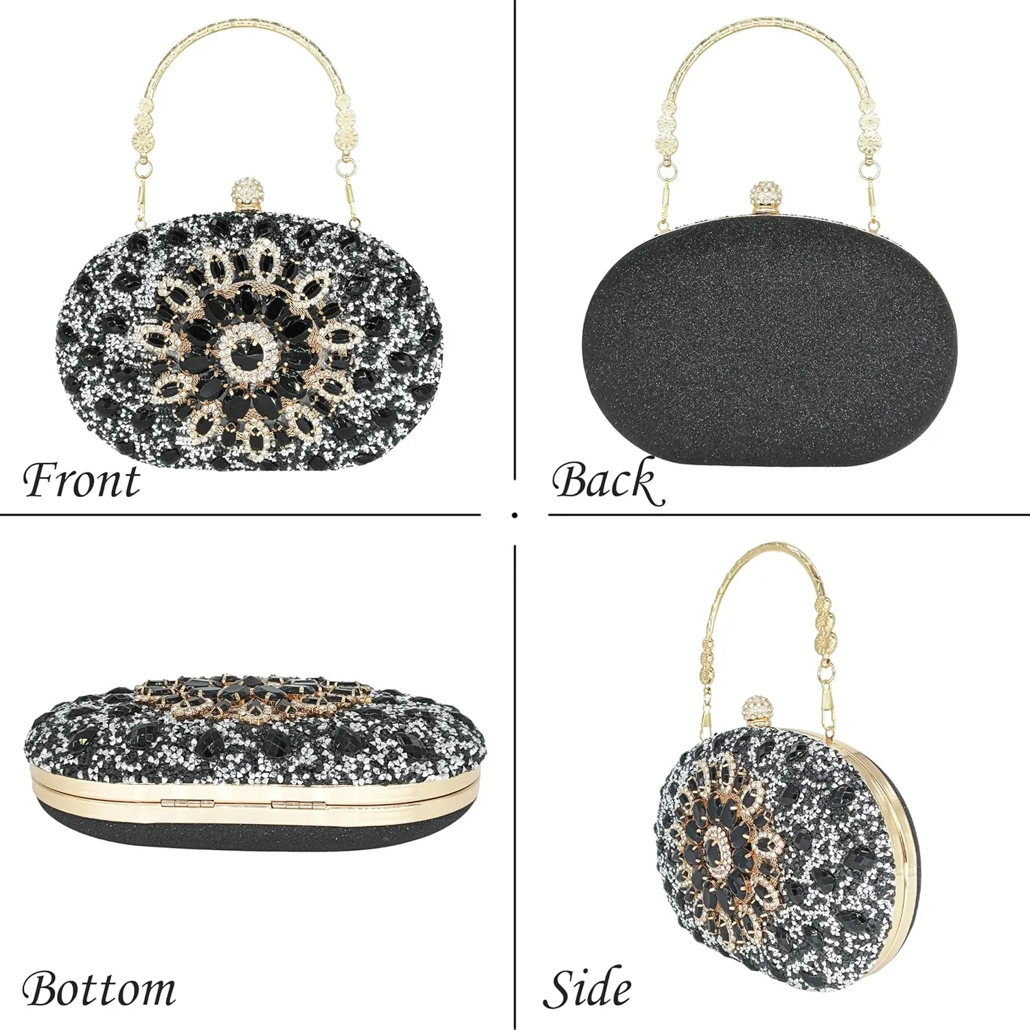 Rhinestone Clutch Purses for Women Evening Wedding Formal - Round Pearl Clasp Handbag - Crystal Diamond Bag