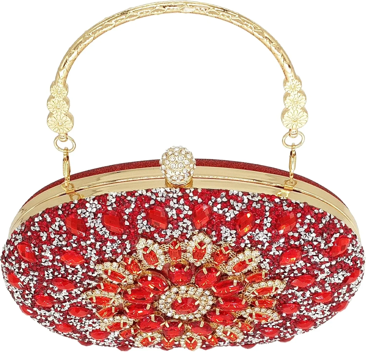 Rhinestone Clutch Purses for Women Evening Wedding Formal - Round Pearl Clasp Handbag - Crystal Diamond Bag