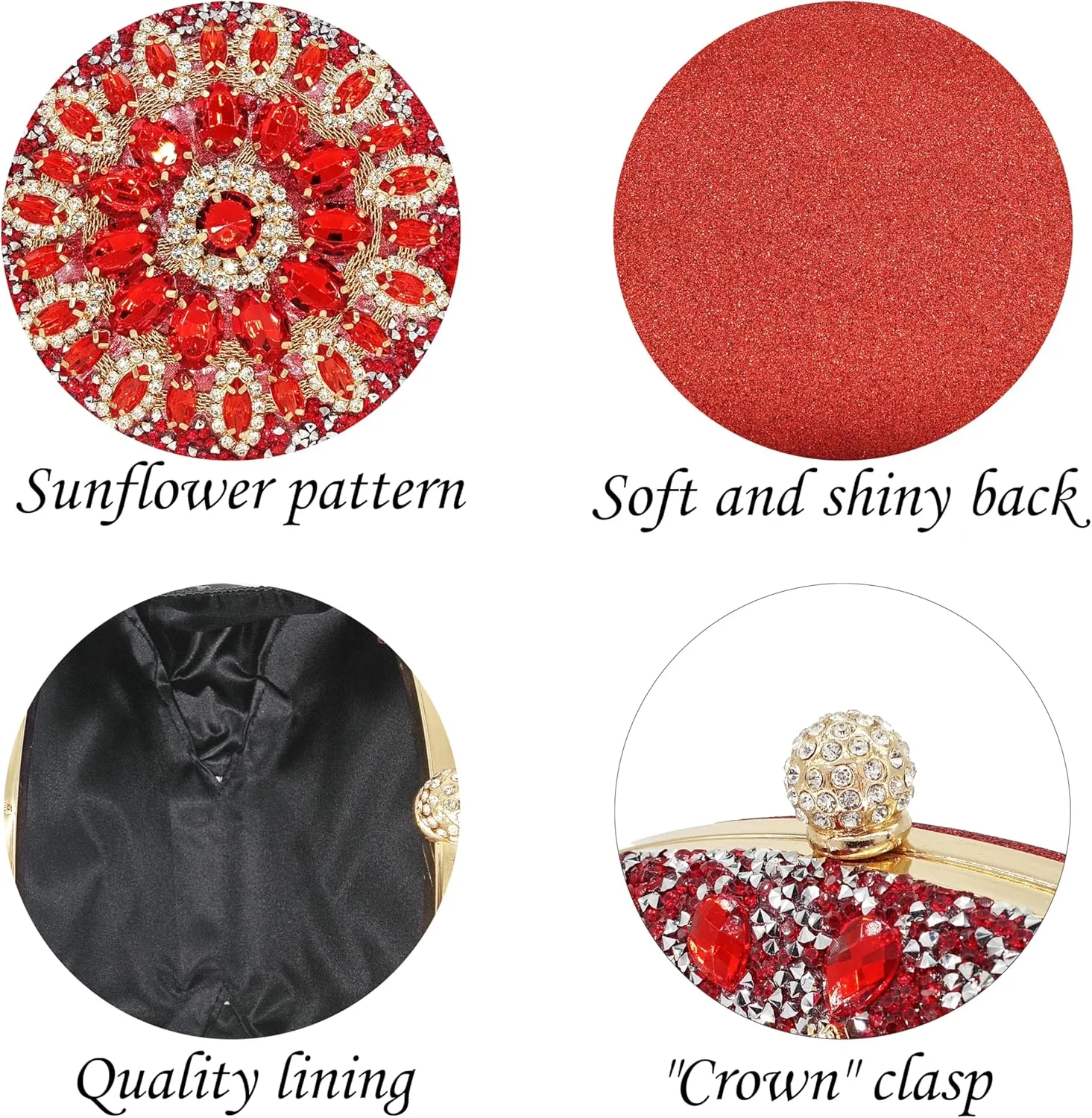 Rhinestone Clutch Purses for Women Evening Wedding Formal - Round Pearl Clasp Handbag - Crystal Diamond Bag
