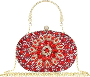 Rhinestone Clutch Purses for Women Evening Wedding Formal - Round Pearl Clasp Handbag - Crystal Diamond Bag