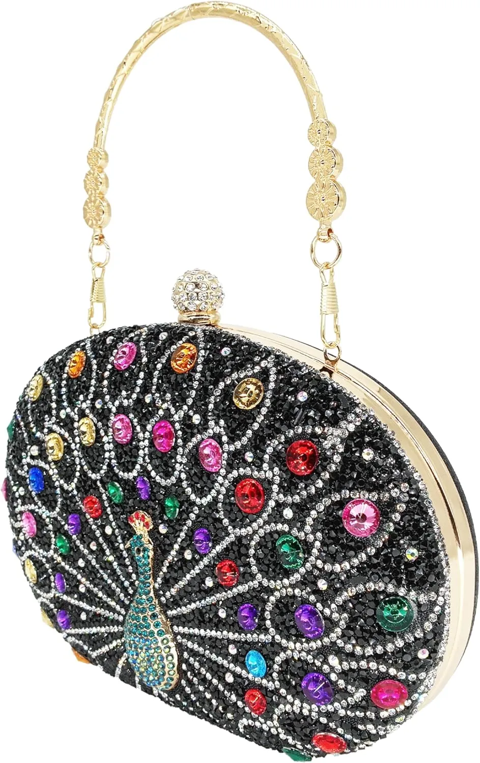 Rhinestone Clutch Purses for Women Evening Wedding Formal - Round Pearl Clasp Handbag - Crystal Diamond Bag