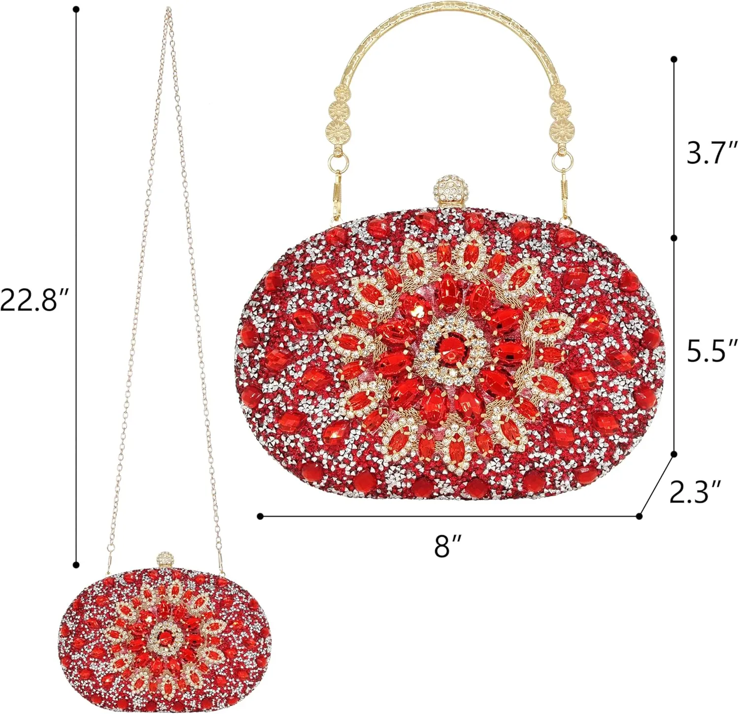 Rhinestone Clutch Purses for Women Evening Wedding Formal - Round Pearl Clasp Handbag - Crystal Diamond Bag