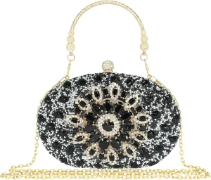 Rhinestone Clutch Purses for Women Evening Wedding Formal - Round Pearl Clasp Handbag - Crystal Diamond Bag