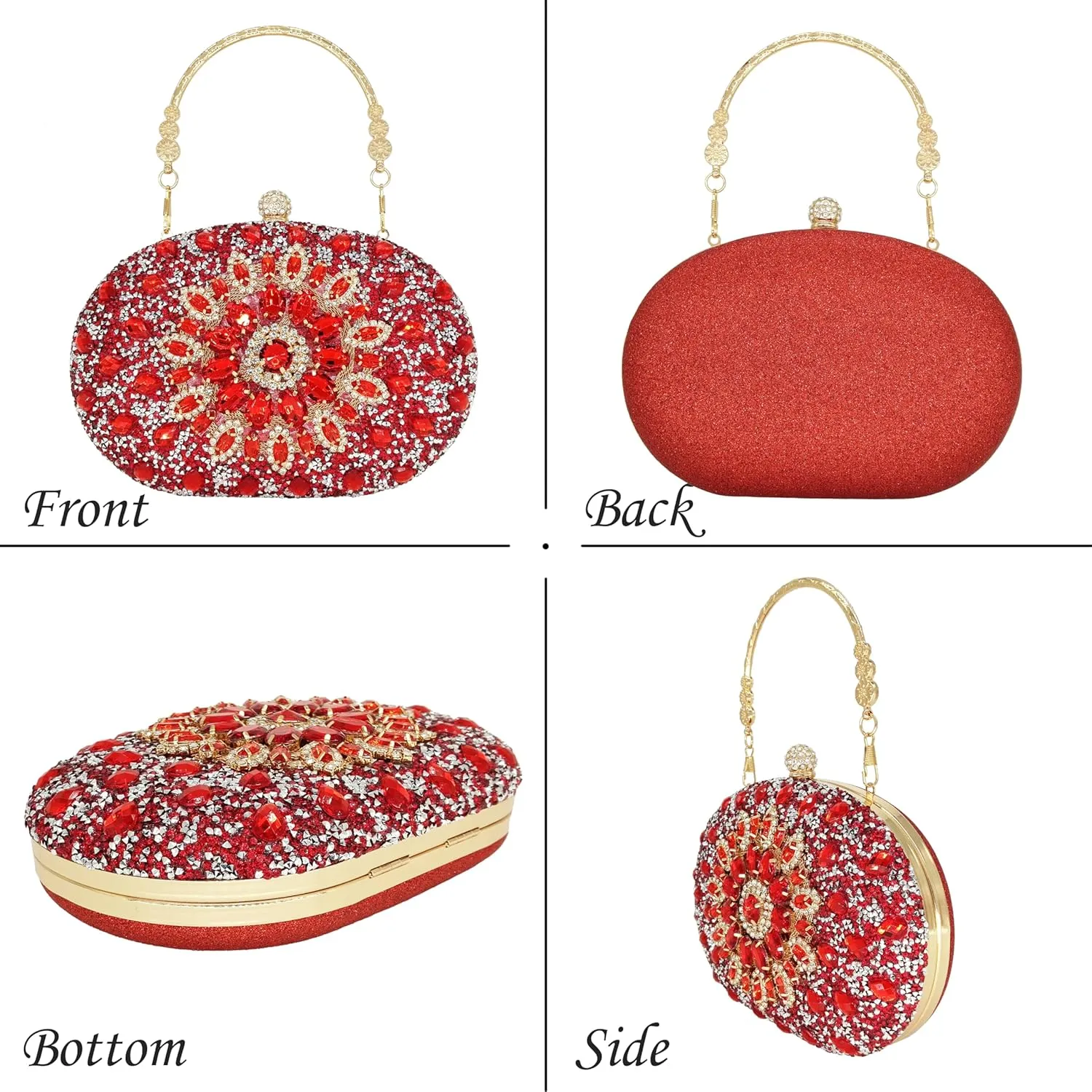 Rhinestone Clutch Purses for Women Evening Wedding Formal - Round Pearl Clasp Handbag - Crystal Diamond Bag