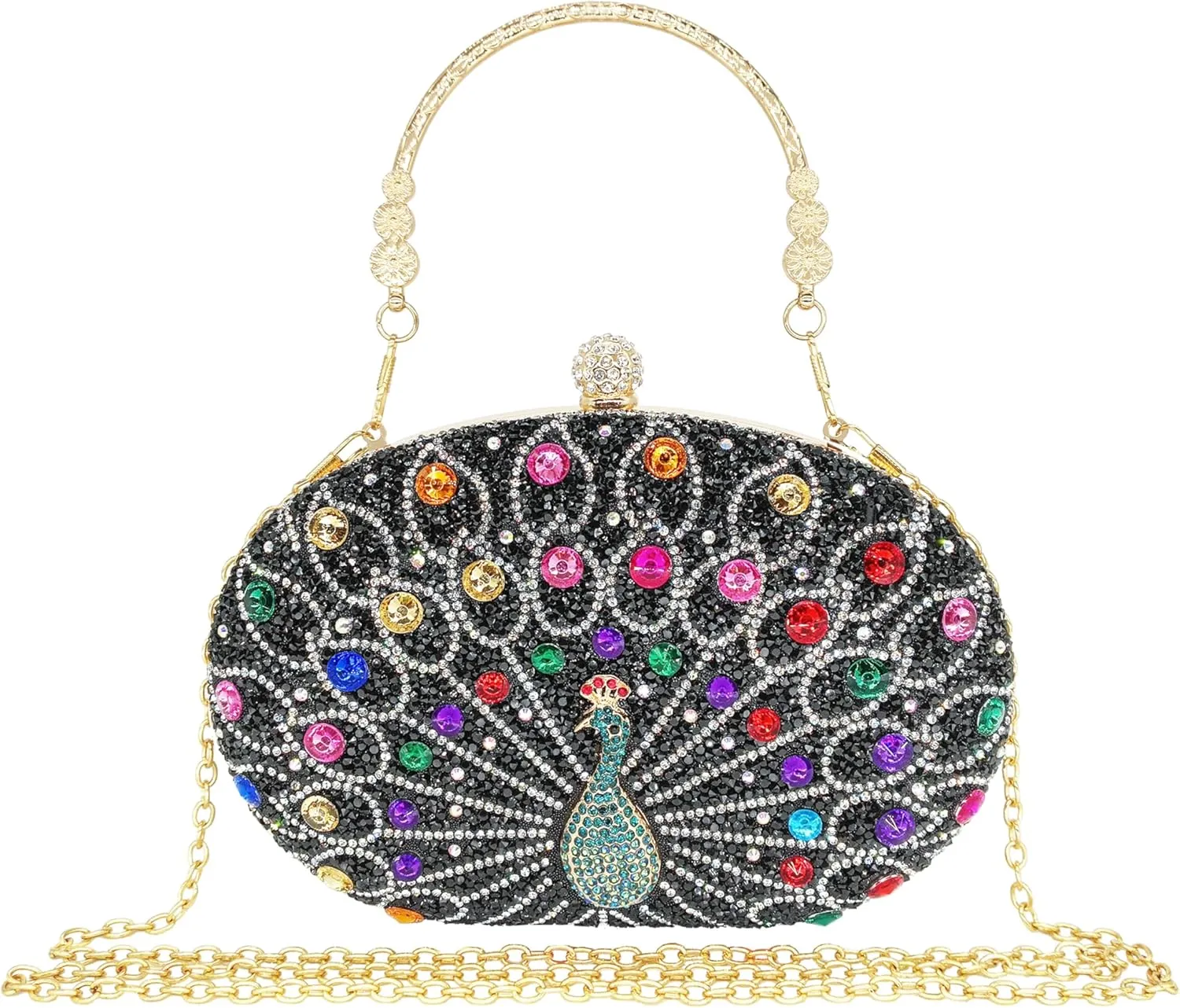Rhinestone Clutch Purses for Women Evening Wedding Formal - Round Pearl Clasp Handbag - Crystal Diamond Bag