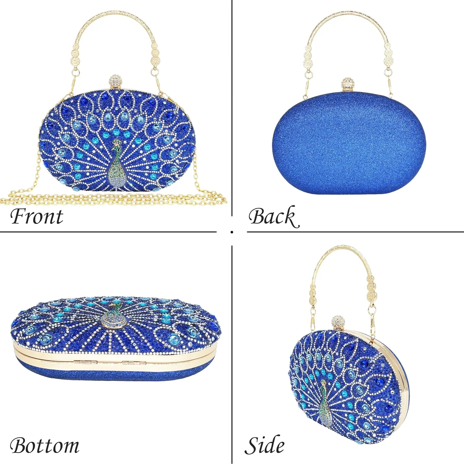 Rhinestone Clutch Purses for Women Evening Wedding Formal - Round Pearl Clasp Handbag - Crystal Diamond Bag