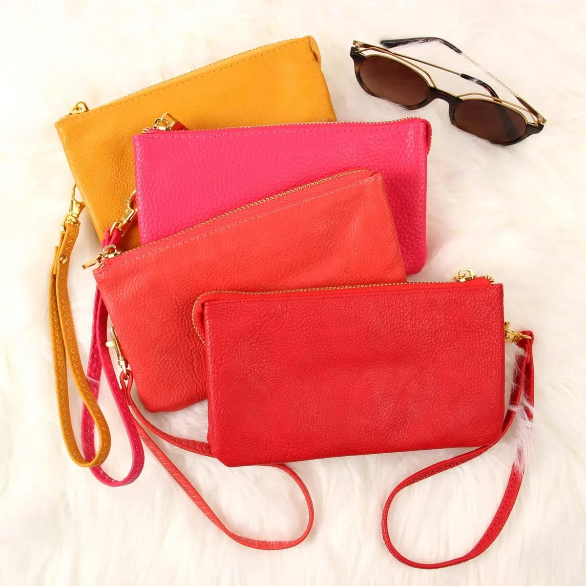 RIAH FASHION Convertible Faux Leather Wallet Purse Clutch - Mini Handbag Detachable Chain Crossbody Strap Phone Holder