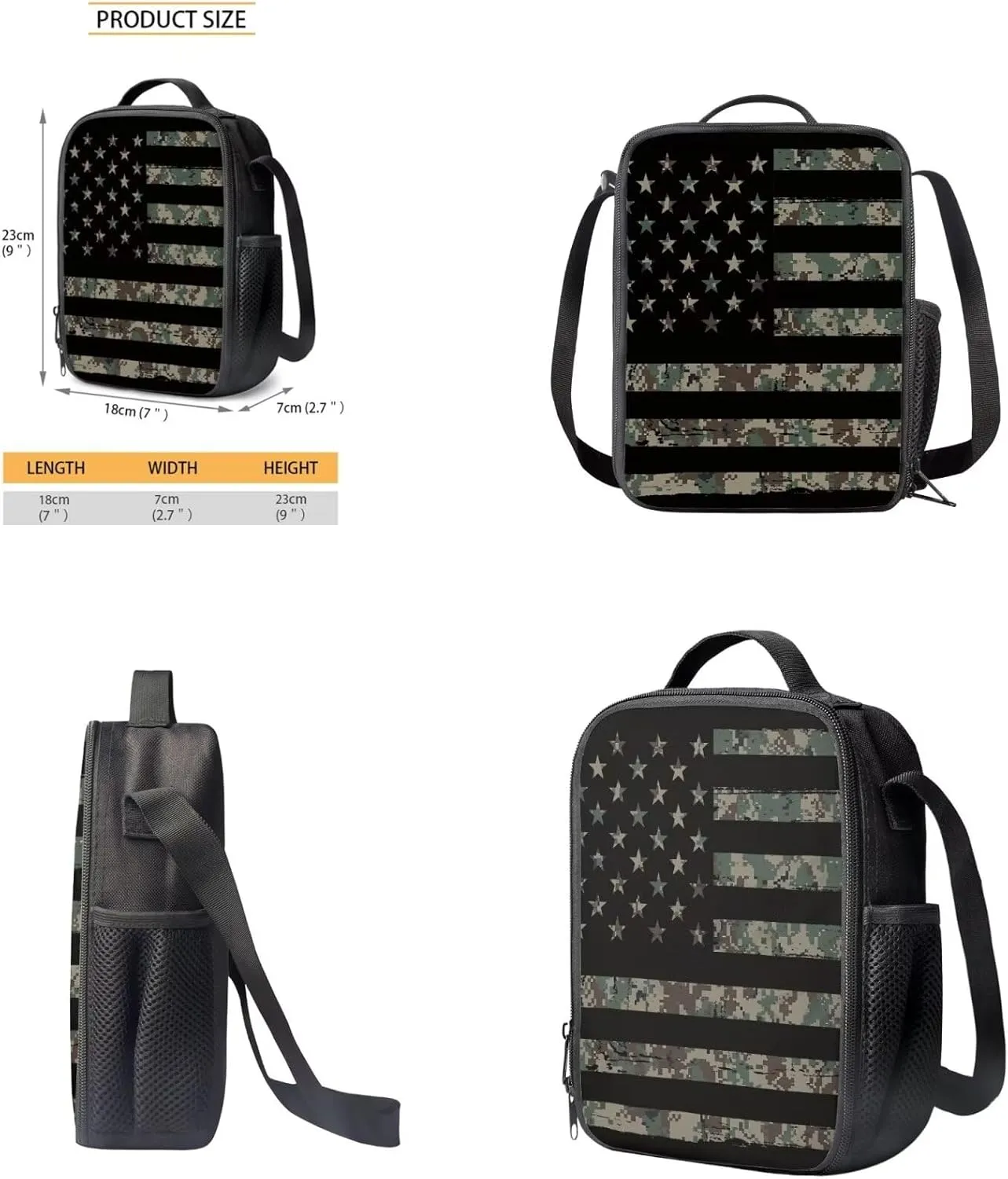 Rnyleeg Wood American Flag Backpack for Boys 8-12 Lightweight School Backpack with Lunch Box Set 4 Pack Elementary Middle School Bookbag Set Casual Kids Packsack for Outdoor