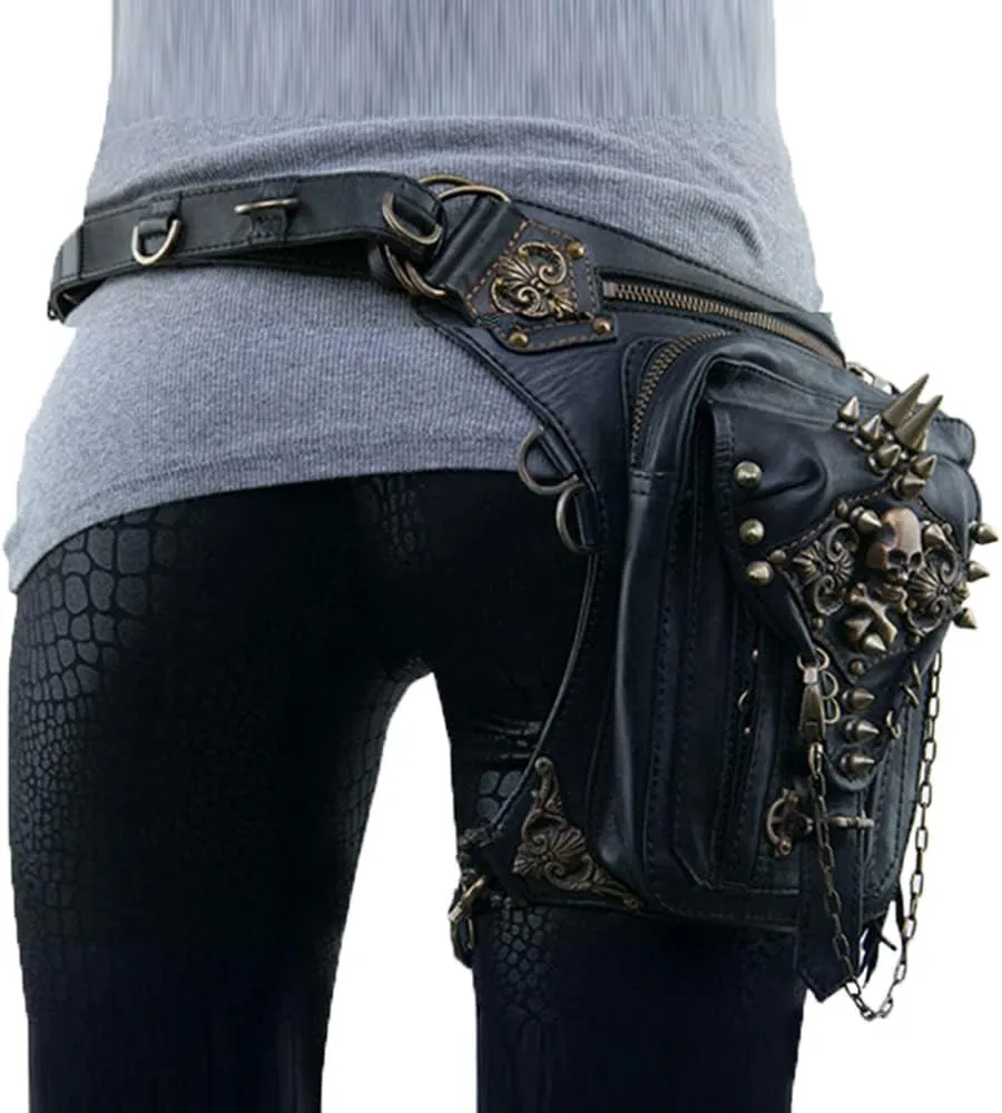 Rock Leather Shoulder Bag Vintage Gothic Retro Steampunk Waist Pack Shoulder Bag Handbag Leg Purse