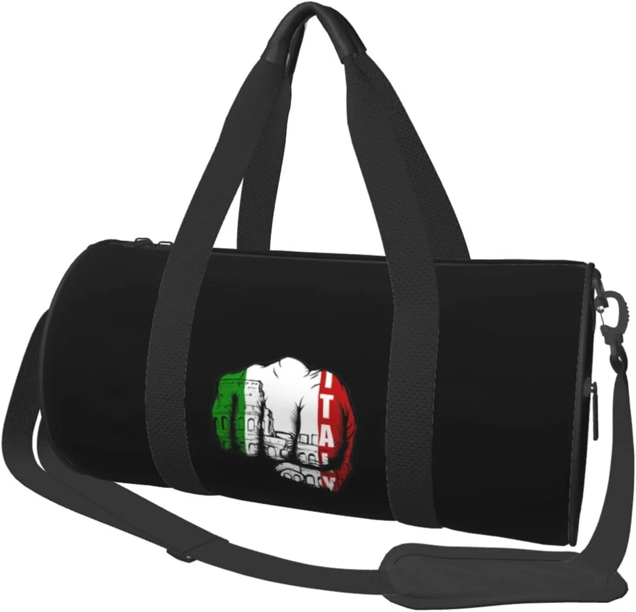 Roman Colosseum Italian Flag Fist Power Convertible Garment Bag with Shoulder Strap, Carry on Garment Duffel Bag for Men Women - Rolling Foldable for Travel Luggage Bags (Black)