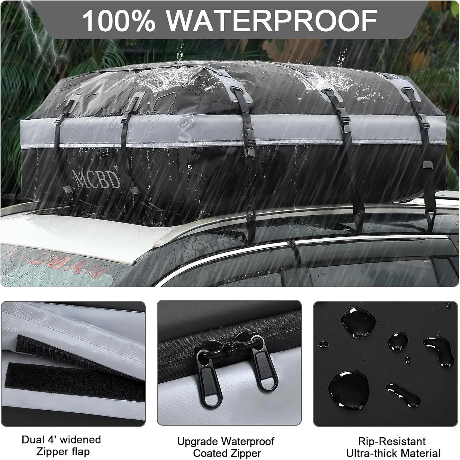 Rooftop Cargo Carrier, 21 Cubic Feet Soft-Shell Waterproof Car Roof Luggage Bag for All Vehicles SUV with/Without Rails, Includes 10 Reinforced Straps   6 Door Hooks,Storage Bag,Anti-Slip Mat