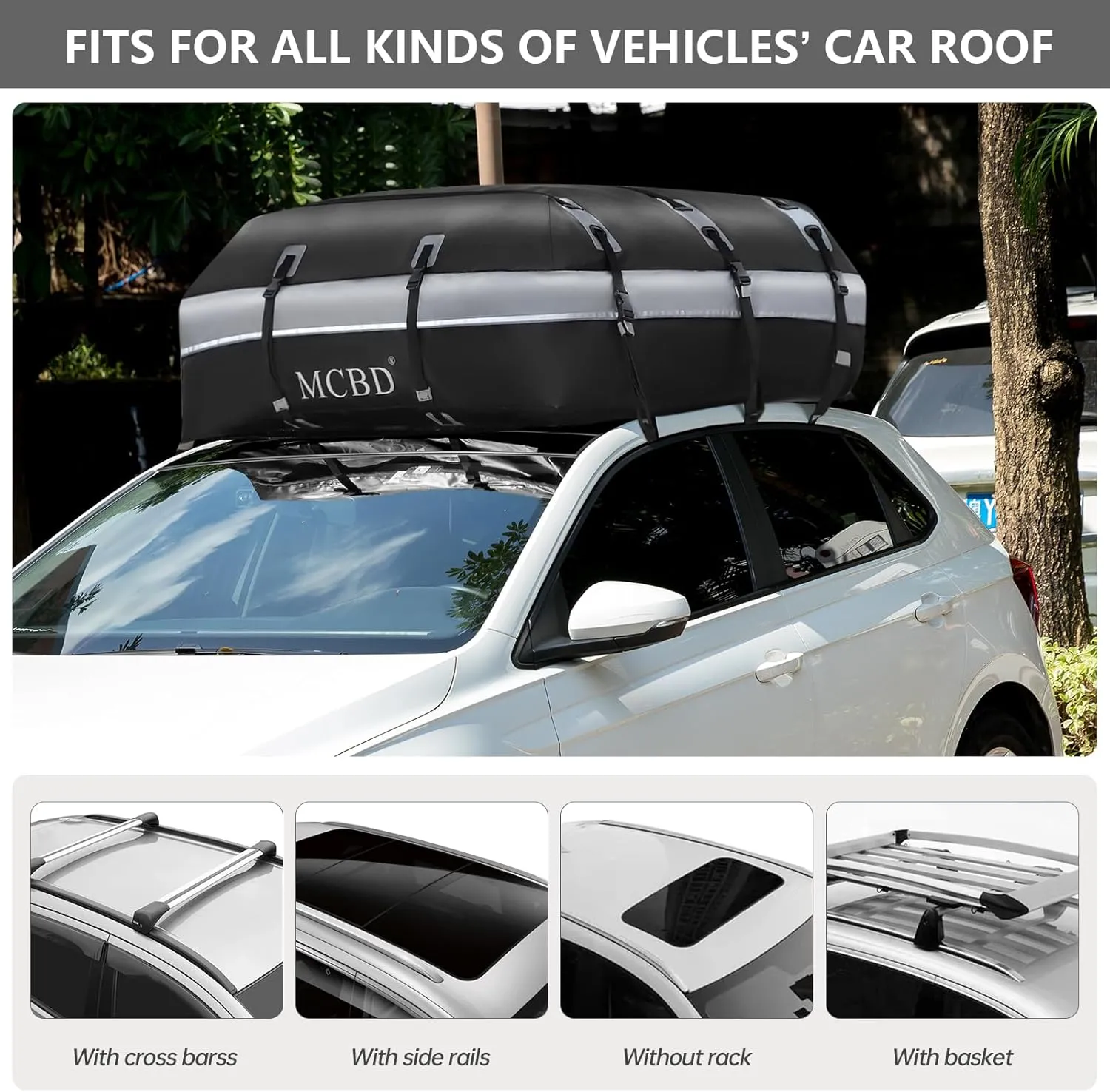 Rooftop Cargo Carrier, 21 Cubic Feet Soft-Shell Waterproof Car Roof Luggage Bag for All Vehicles SUV with/Without Rails, Includes 10 Reinforced Straps   6 Door Hooks,Storage Bag,Anti-Slip Mat