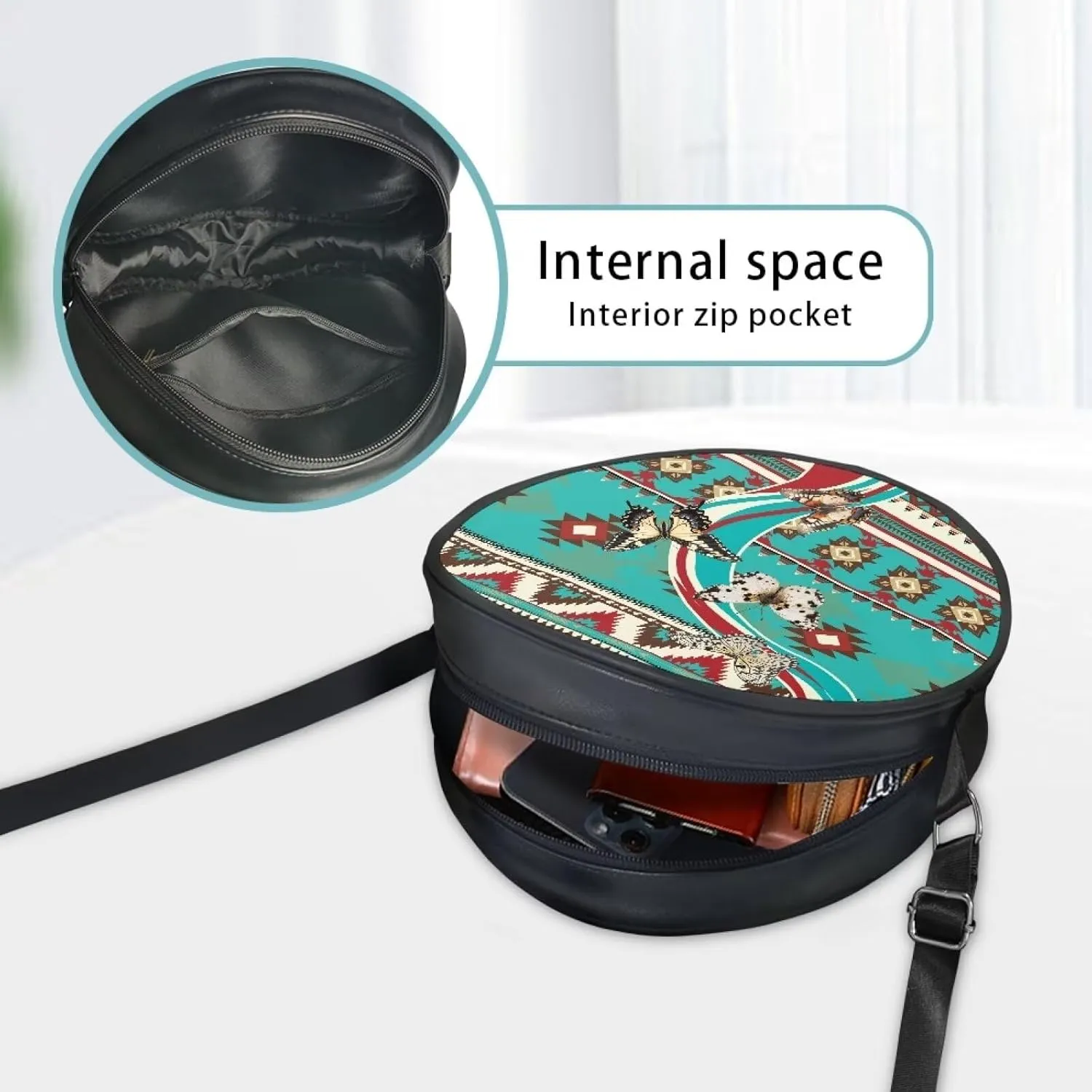 Round Clutch Purses for Women, Leather Shoulder Crossbody Circle Purse Wallet with Adjustable Strap