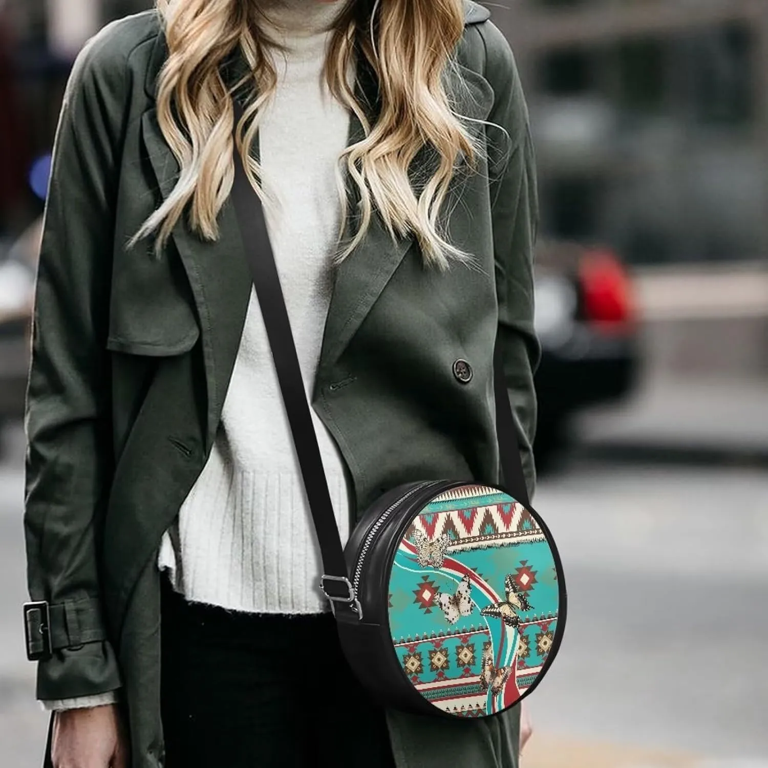 Round Clutch Purses for Women, Leather Shoulder Crossbody Circle Purse Wallet with Adjustable Strap