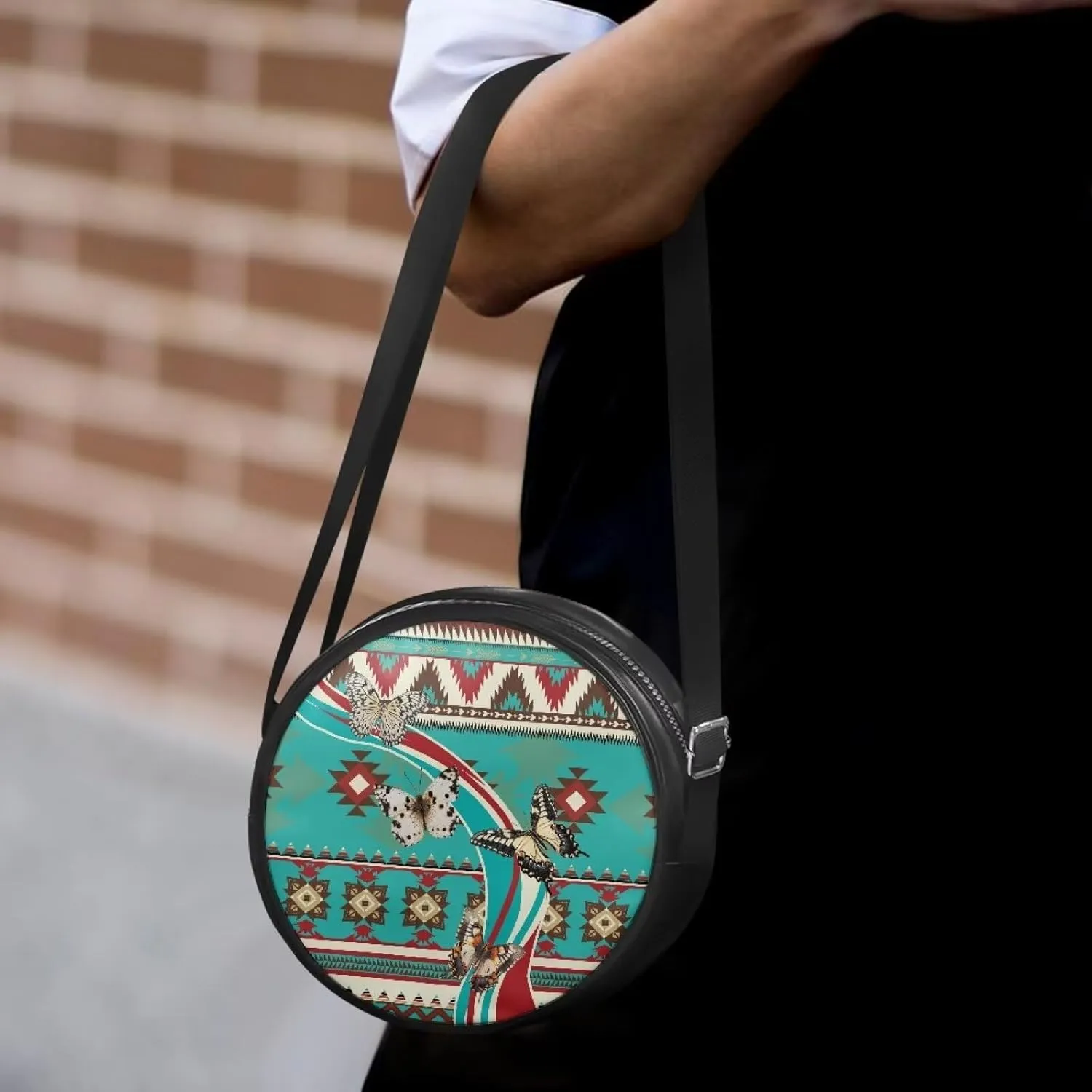Round Clutch Purses for Women, Leather Shoulder Crossbody Circle Purse Wallet with Adjustable Strap