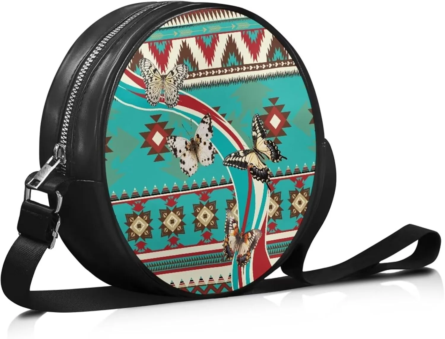 Round Clutch Purses for Women, Leather Shoulder Crossbody Circle Purse Wallet with Adjustable Strap